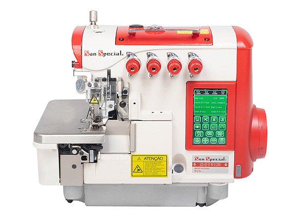 Máquina Costura Industrial Overloque Ponto cadeia Eletrônica Elétrica Sun Special SS21-4ET-UT-PR-SU - 220V