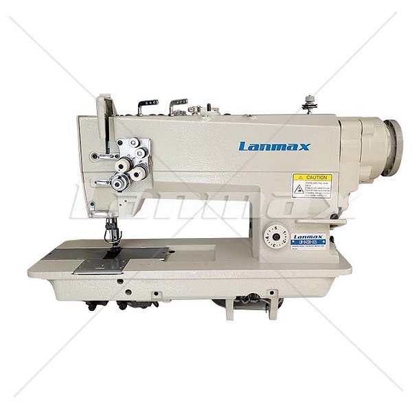 MAQUINA PESPONTADEIRA BARRA FIXA LANMAX LANÇADEIRA PEQUENA LM-842DD 220 V COM PÉS E MESA MONTADAS