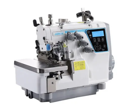 MAQUINA OVERLOQUE ELETRONICA COM TRANSPORTE SUPERIOR JACK C5T - 220 V COM PÉS E MESA MONTADOS