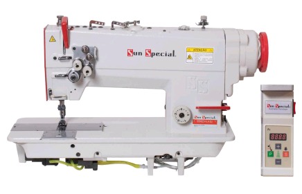 Máquina Pespontadeira Barra Fixa Sun Special Direct Drive SS842D-H-LH-SU - 220V COM PÉS E MESA MONTADOS