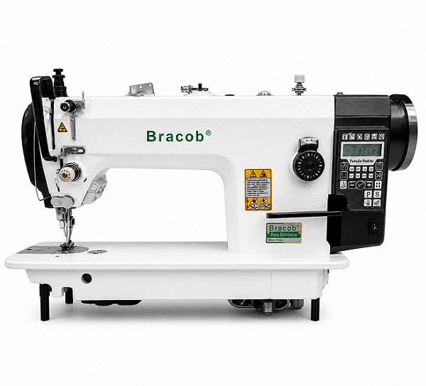 Maquina Reta Transporte Duplo Eletronica BRACOB BC 0303 TD 5LF - 220 V COM PÉS E MESA MONTADOS