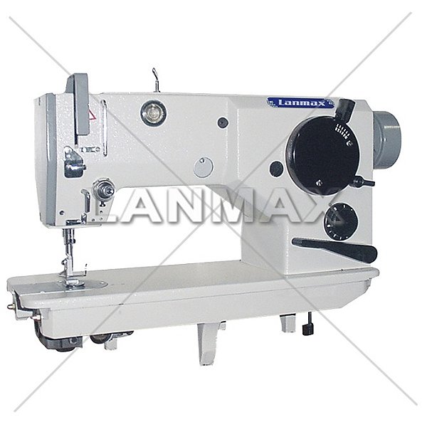 MAQUINA ZIG ZAG INDUSTRIAL PARA COURO LANMAX GC-0028 220V COM PÉS E MESA MONTADOS