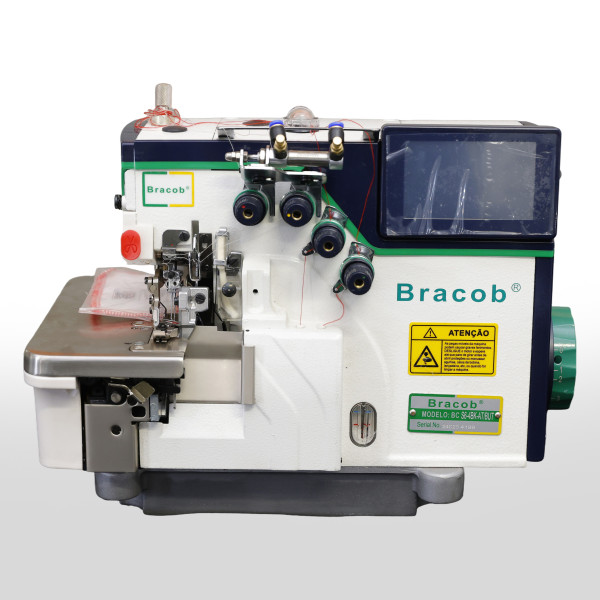 MAQUINA OVERLOQUE ELETRONICA COM EMBUTIDOR DE CORRENTINHA BRACOB BC S6 4BK AT/BUT - 220 V COM PÉS E MESA MONTADOS