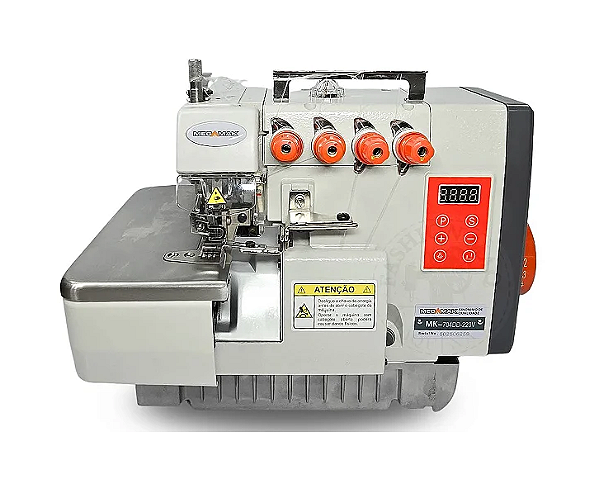 MAQUINA OVERLOQUE PONTO CADEIRA DIRECT DRIVE MEGAMAK MK704DD - 220 V COM PÉS E MESA MONTADOS