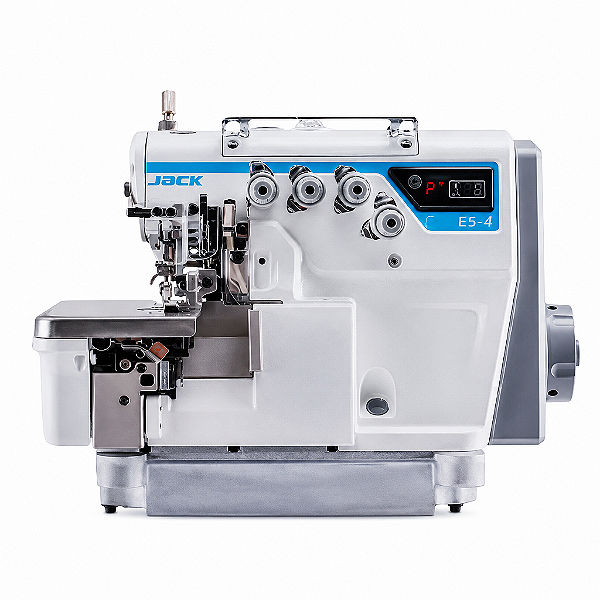 Máquina Interlock Industrial Jack E5-5 2 Agulhas 5 Fios Direct Drive 220V com Mesa e Pés Desmontados