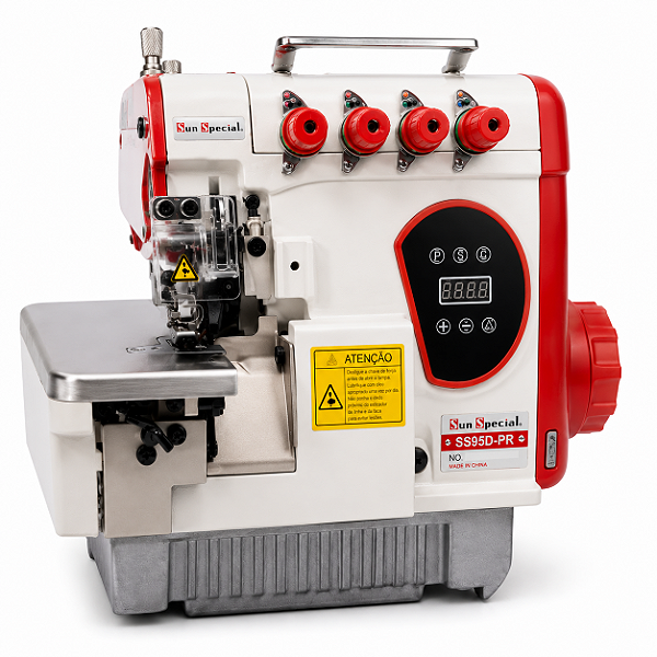 Máquina Interlock Direct Drive Sun Special SS95D 5 Fios Bitola Média 110V Completa com Pés e Mesa Montados
