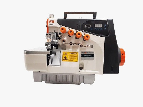 MAQUINA OVERLOQUE 2 AGULHAS PONTO CADEIA DIRECT DRIVE MEGAMAK F8-4D - 220 V COM PÉS E MESA MONTADOS