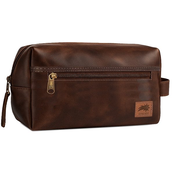 Necessaire Bebe em Couro Legítimo com Bolso Marrom
