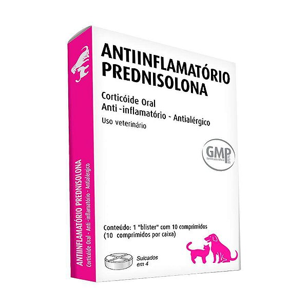 Anti inflamatório Prednisolona Paraquenos Cães e Gatos 20mg 10 Comprimidos