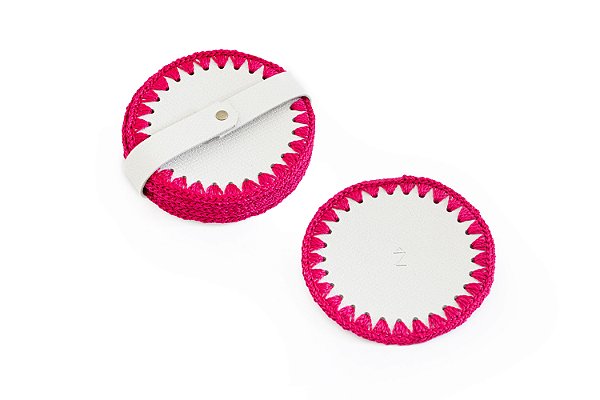 Kit Porta Copo Crochê Off White e Pink