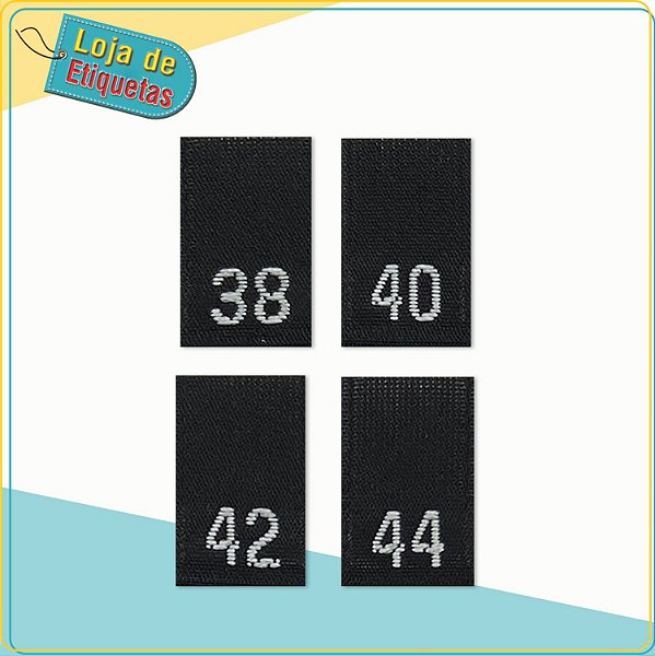 Kit de Etiquetas Bordadas Numeração 38, 40, 42 e 44 fundo preto (100pçs de cada)