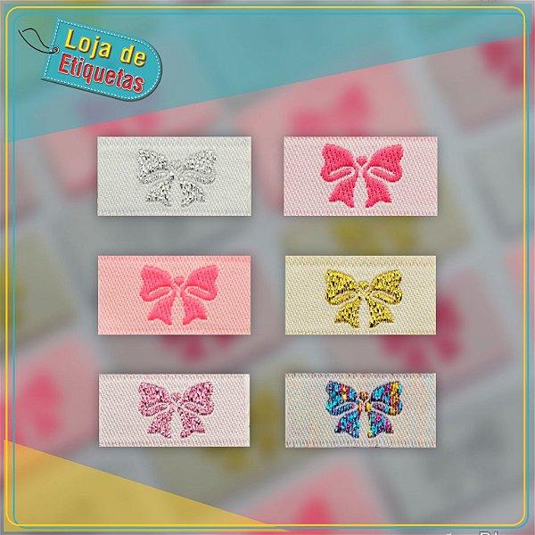 Etiqueta para Laço Bordada 2x1cm | Aplique Laços e Tiaras | Artesanato Costura DIY | Kit 100 Unidades