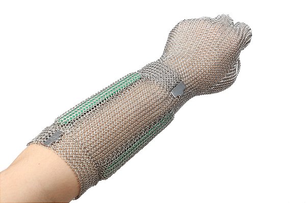 Luva malha de aço 5 dedos punho longo