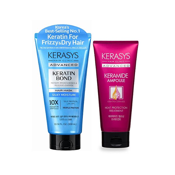 Kerasys Máscaras Kit (Silk Moisture 300ml + Keramide Heat Protection 200ml)