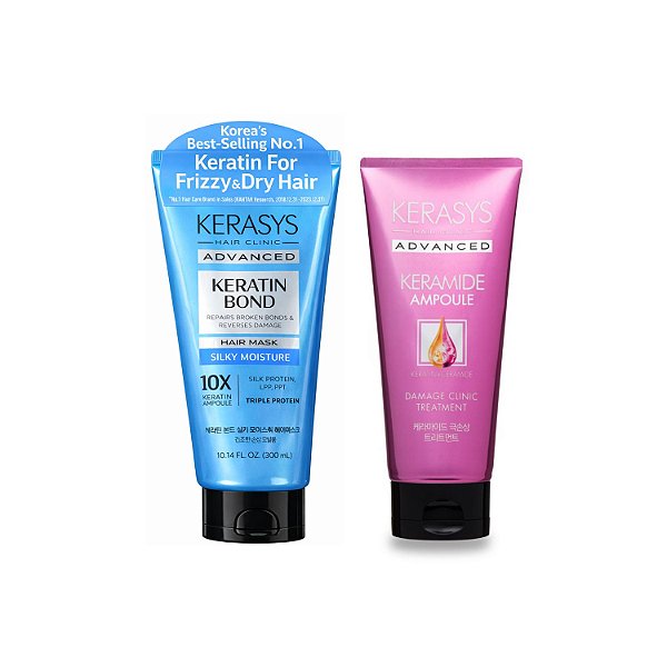 Kerasys Kit Máscaras (Silk Moisture 300ml + Keramide Damage Clinic 200ml)