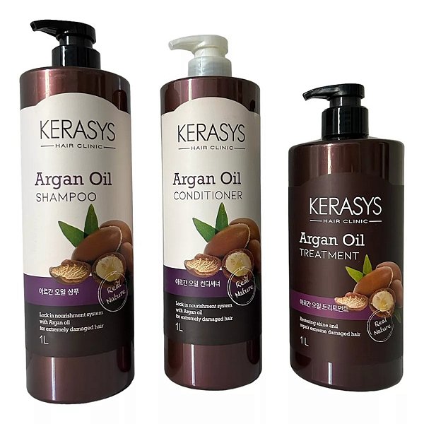 Kerasys Kit Argan Oil Nutrição Shampoo + Condicionador + Máscara 1L