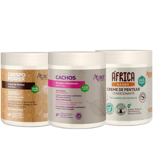 Apice Kit Ativador Modelador, Creme de Pentear e Máscara Nutritiva 500g ( 3 PRODUTOS)