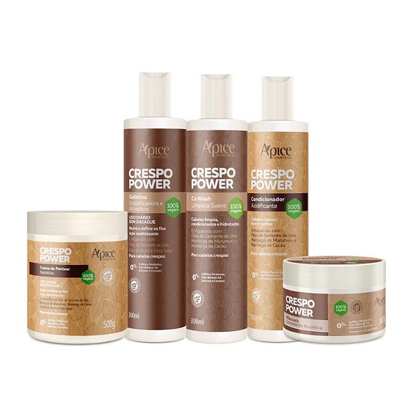 Apice Kit Crespo Power  Co Wash, Condicionador, Gelatina, Máscara e Creme de Pentear