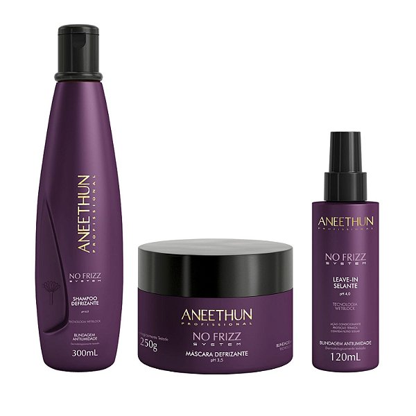Aneethun Kit Linha No Frizz Shampoo, Máscara e Finalizador