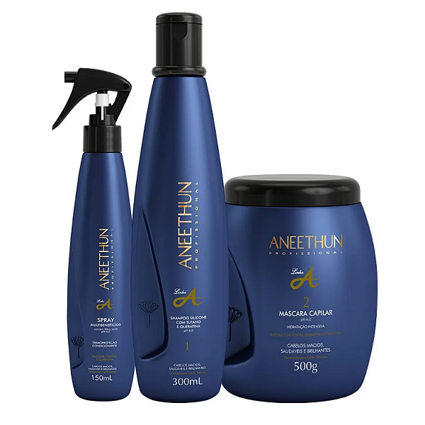 Aneethun Trio Linha A (Shampoo 300ml + Spray + Máscara 500g)