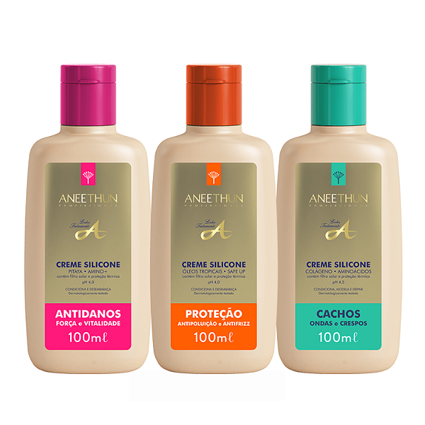 Aneethun Trio Linha A Creme de Silicone 100ml (Proteção + Antidanos +Cachos)