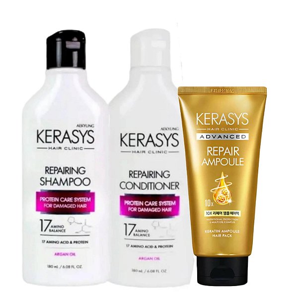 Kerasys Kit Repairing Argan Oil (Sh 180ml + Cond 180ml) + Máscara Repair 300ml