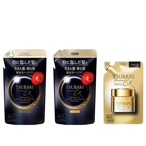 Tsubaki Kit Premium EX Damage Care (Shampoo + Condicionador + Máscara) Refil