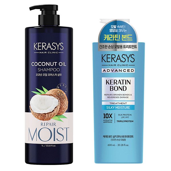 Kerasys Kit  (Shampoo Coconut Oil 1L + Keratin Bond Silky Moisture Treatment 600ml)