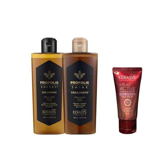 Kerasys Kit Propolis Shine (Sh180ml + Cd180ml) + Heat Active 50ml