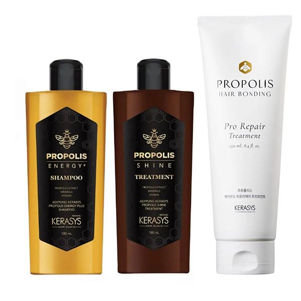 Kerasys Trio Própolis (Shampoo + Tratamento Shine 180ml + Máscara Repair 250ml)