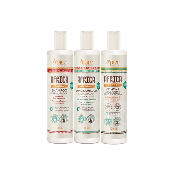 Ápice África Baobá Kit (Shampoo + Condicionador + Gelatina) 300ml