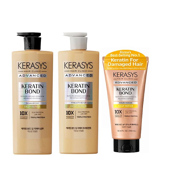 Kerasys Trio Keratin Bond Deep Repair (Duo 600ml + Máscara 300ml)