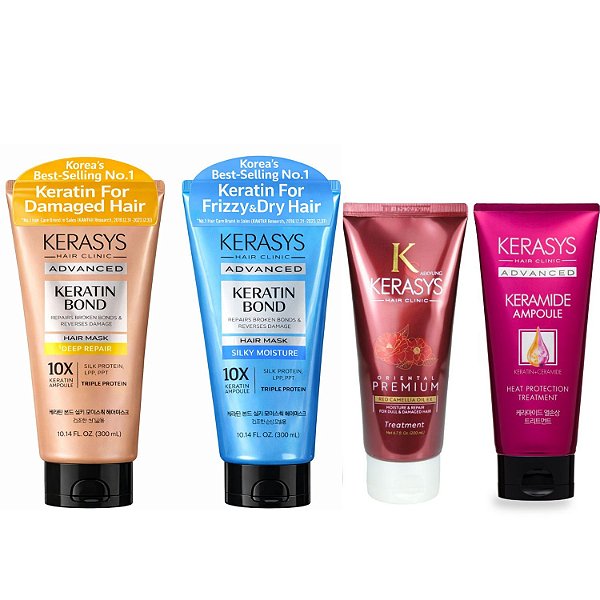Kerasys Kit Máscaras (Silk Moisture 300ml + Deep Repair 300ml + Heat 200ml + Oriental 200ml)