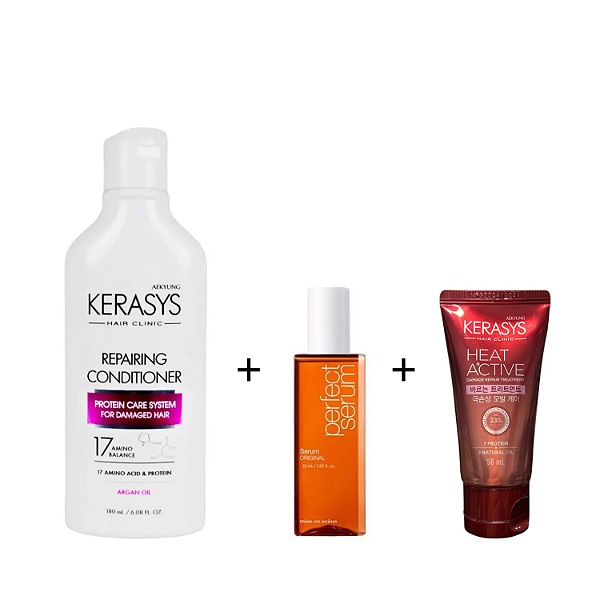 Kerasys & Mise en Scene Kit (Cond. Reparing + Óleo Original 30ml + Leave in Heat 50ml)