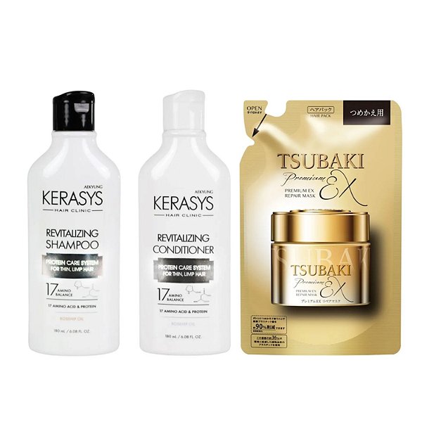 Kerasys & Tsubaki Kit (Duo Revitalizing + Premium Ex Repair Mask 150g Refil)