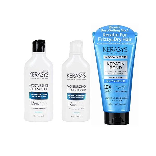 Kerasys Kit de Hidratação (Duo Moisturizing 180ml + Máscara Silk Moisture 300ml)