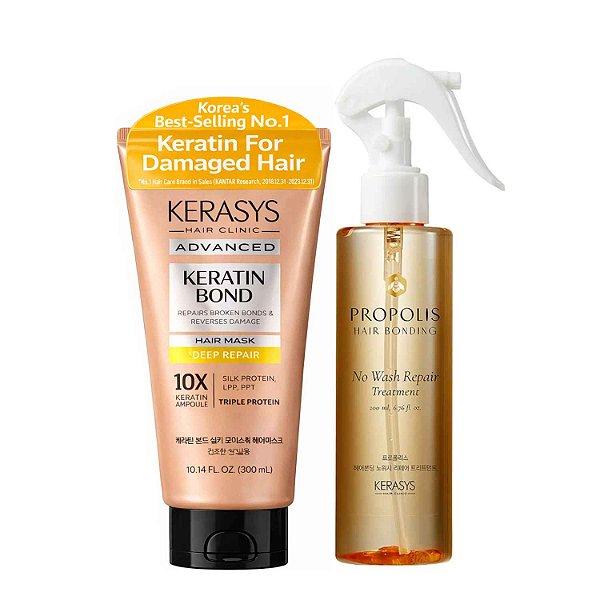 Kerasys Leave-in Propolis 200ml + Máscara Deep Repair 300ml