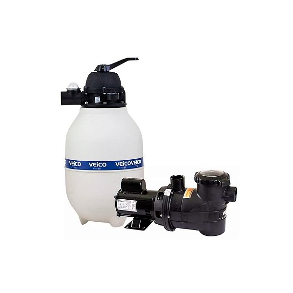 Kit Filtrante p/ Piscinas até 30 Mil Litros Veico c/ Filtro V-30 e Bomba 1/3CV