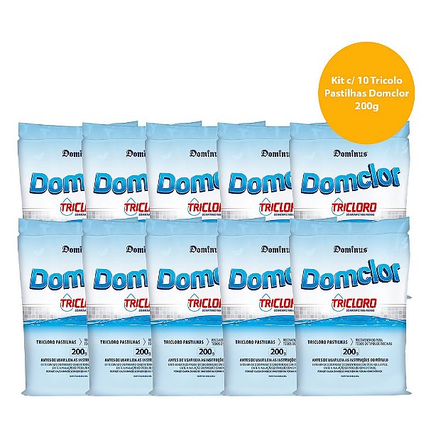 Kit c/ 10 Tricloro Pastilhas Domclor 200g c/ 90% de Cloro Ativo