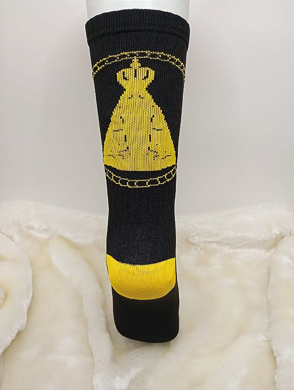 Meia Cano Médio Divertida em Poliamida Nossa Senhora Aparecida - Preta