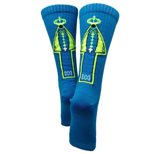 Meia Cano Médio Divertida Rota da Fé Aparecida em Poliamida - Azul
