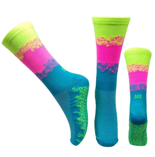 Meia Cano Médio Divertida em Poliamida Respingo - Pink/turquesa/amarelo fluor