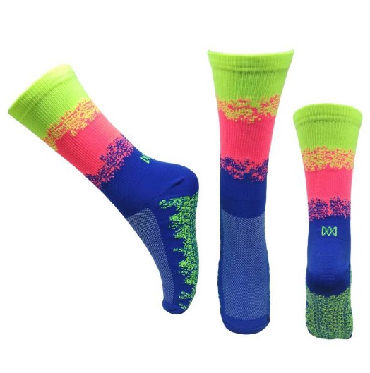 Meia Cano Médio Divertida em Poliamida Respingo - Amarelo fluor /laranja/azul royal