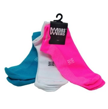 Kit de Meia - 3 pares em Poliamida Soquete Pink Turquesa e Branco