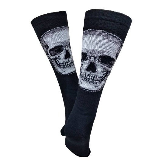 Meia Cano Alto Divertida Caveira Nova Preta em Poliamida