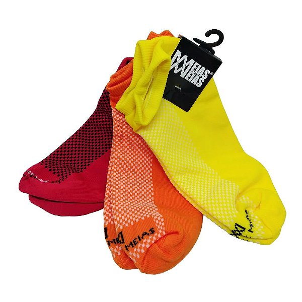 Kit de Meia - 3 pares em poliamida Soquete Vermelho/Amarelo/ Laranja