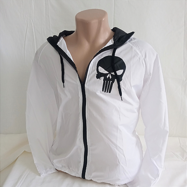 Corta Vento Personalizada "Justiceiro" com Capuz BRANCO