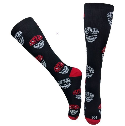 Meia Cano Alto Divertida em Poliamida Caveira com Capacete