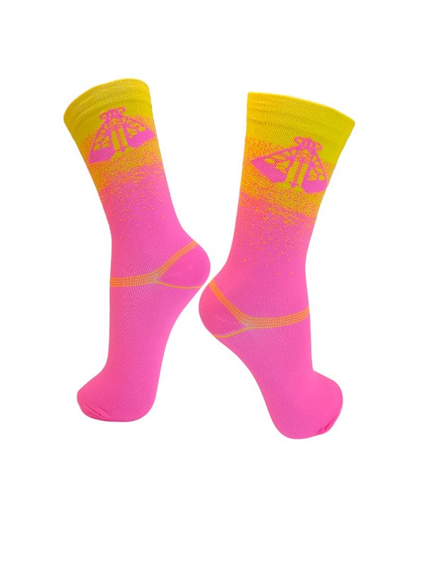 Meia respingo de NSAparecida Amarelo/Pink em Poliamida