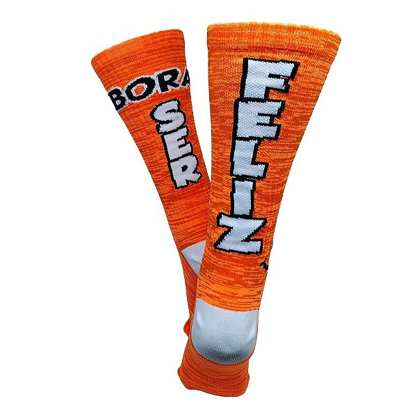 Meia Cano Alto Divertida Bora Ser Feliz em Poliamida